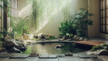 Serene Luxury Home Featuring a Tranquil Indoor Zen Garden for Ultimate Relaxation