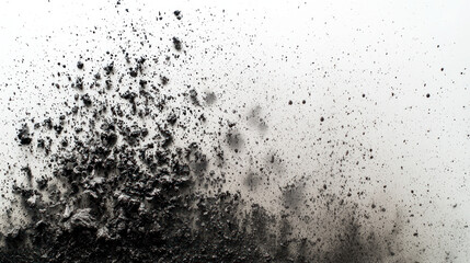 Abstract black and gray texture with splashes and particles on white background