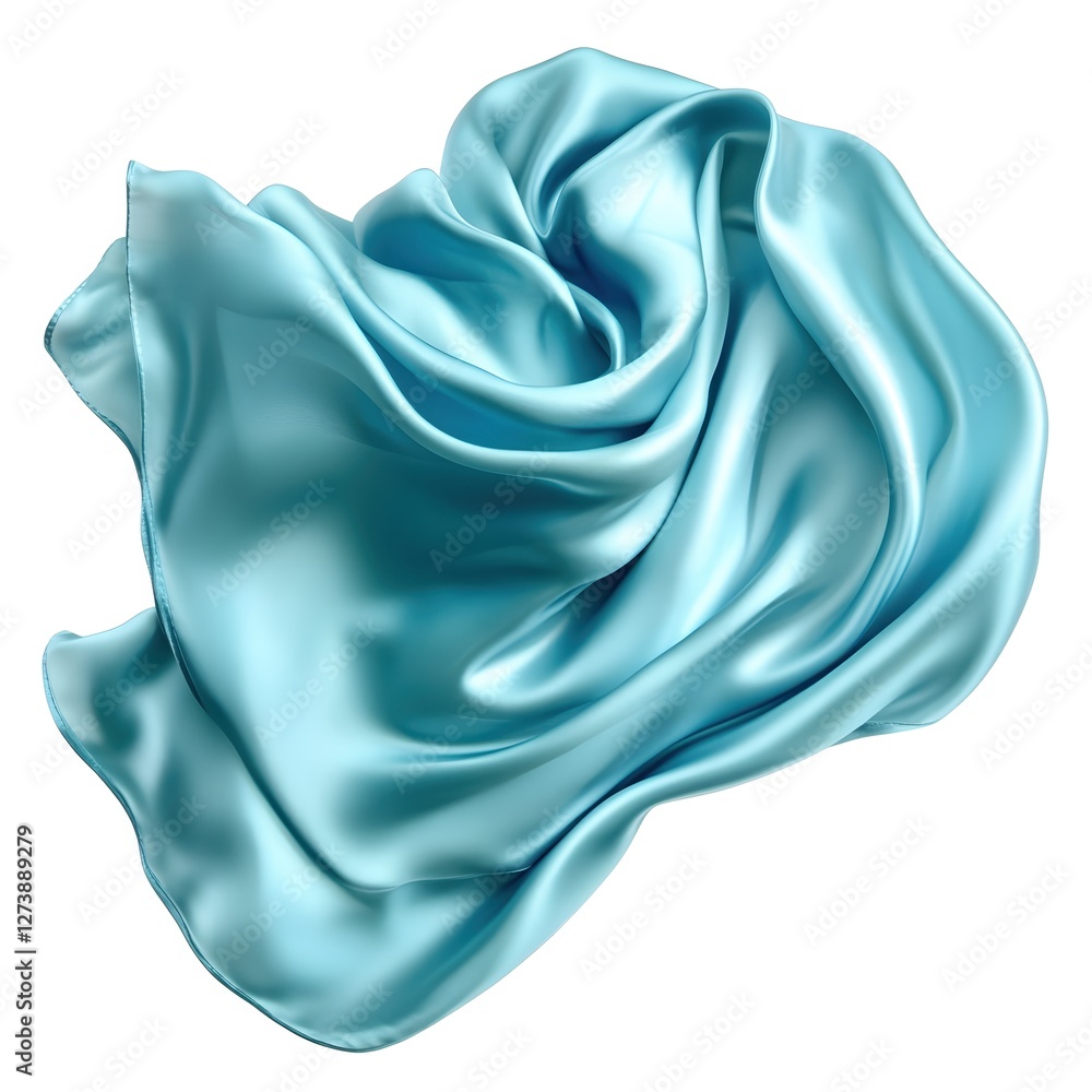 Poster elegant flowing turquoise silk fabric creating soft folds and a luxurious abstract shape