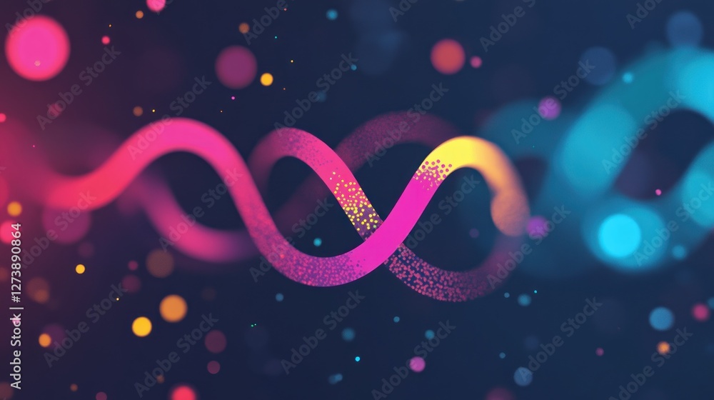 Poster abstract design featuring intertwined waves and colorful bokeh effects.