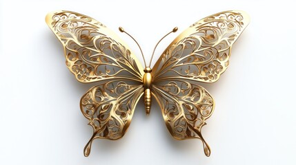 Fototapeta premium Golden filigree butterfly, isolated on white. Decorative design element for luxury branding