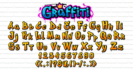 Graffiti font, street art grunge typeface or hip hop English alphabet, vector type. Urban graffiti font of paint spray letters for old school typeface, rap music or hip hop and college street art type © Vector Tradition