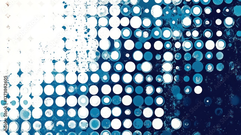 Poster abstract blue and white pattern with circular shapes, creating a modern graphic design effect.