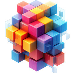 Obraz premium 3D colorful geometric cubic building design with bold edges isolated on transparent background.png
