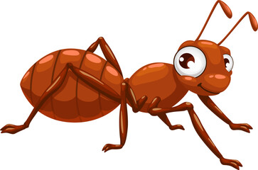 Cartoon funny googly ant insect character or kid mascot, vector little termite. Cartoon ant with funny face and goggle eyes, small insect creature or cute cheerful wild bug from meadow or forest © Vector Tradition