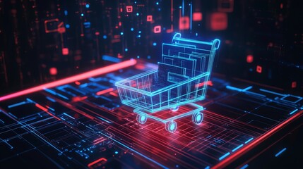 Futuristic digital payment and online shopping technology with mobile phone innovation