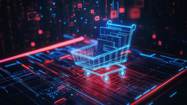 Futuristic digital payment and online shopping technology with mobile phone innovation