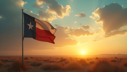 Texas Flag at Sunset, Independence Day Scene