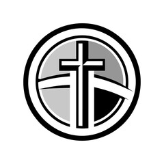 Obraz premium Christian cross icon. Abstract round christian cross logo. Black church symbol. Vector illustration