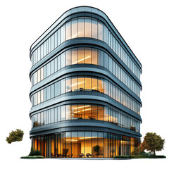 3D modern high-rise office building with clean architectural design isolated on transparent background.png