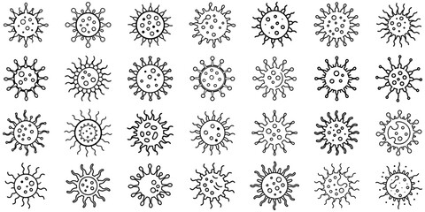 Virus icons set. Black coronavirus icons isolated on white background. Concept of pandemic virus. Vector illustration