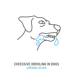 Excessive drooling in dogs. Linear icon, pictogram, symbol.