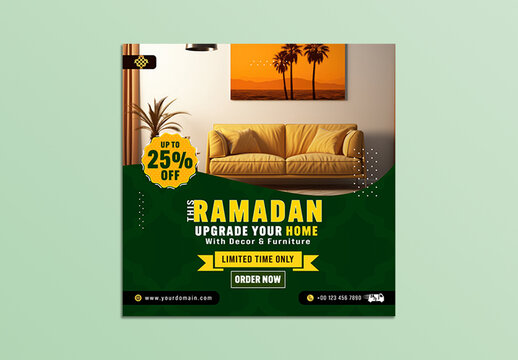 Editable Ramadan Sale Social Media Post &ndash; Upgrade Your Home with Decor & Furniture &ndash; Illustrator Template