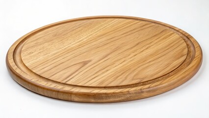 Round Wooden Cutting Board on White Background