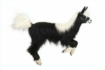 Obraz premium Black and white llama illustration, featuring a vibrant design, playful movement, and a whimsical atmosphere, perfect for animal lovers and creative projects