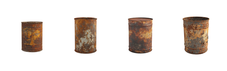Rusty Old Metal Cans in Various Conditions and Textures