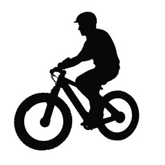 Obraz premium Biker in silhouette riding mountain bike, sports adventure