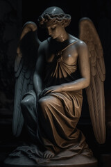 Close up beautiful angel. Marble statue. Vertical image.