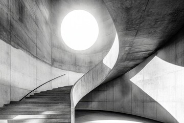 Spiral staircase in modern architectural concrete building