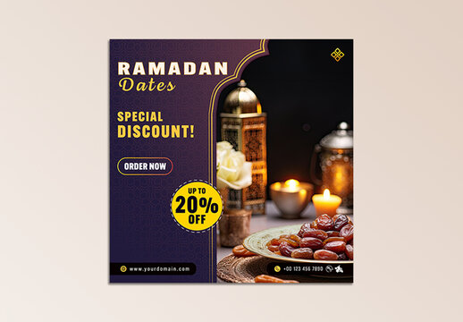  Ramadan Dates Promotion Social Media Post Template &ndash; Islamic Festival Special Discount - Editable AI Design