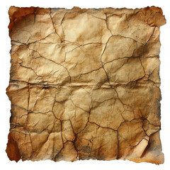 Fototapeta premium Aged vintage parchment paper texture with worn and faded surface isolated on transparent background.png