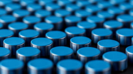 Fototapeta premium Hybrid vehicles. Close-up of numerous blue metal circular objects arranged in a grid.