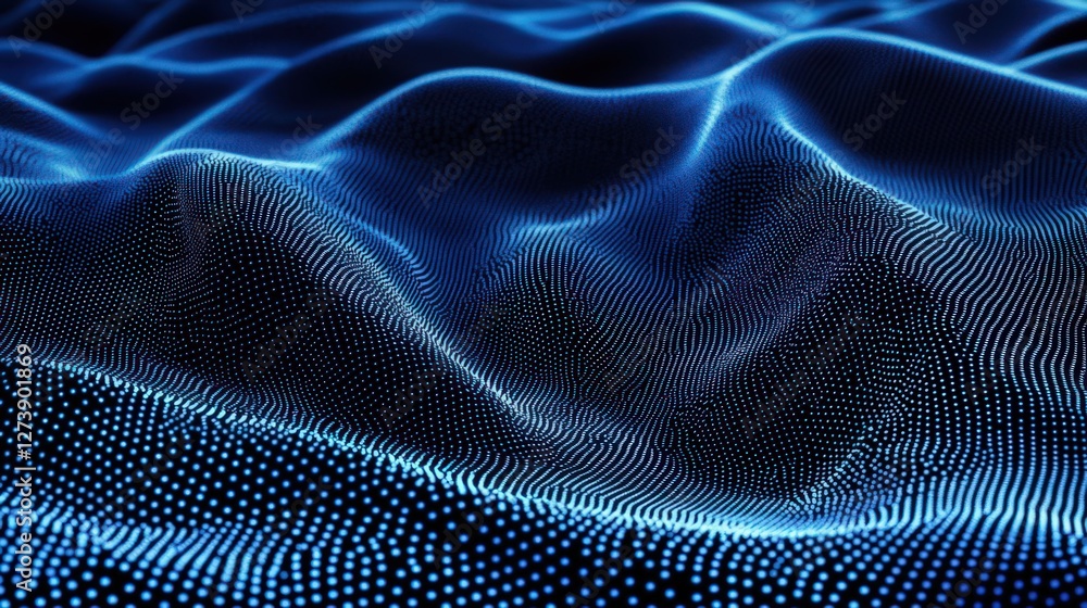 Poster abstract blue waveform technology background with connected digital dots