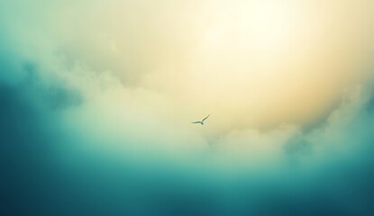 Fototapeta premium Serene Teal Sky Bird Flight Peaceful Solitude Nature Scene art blue calm hope tone mood