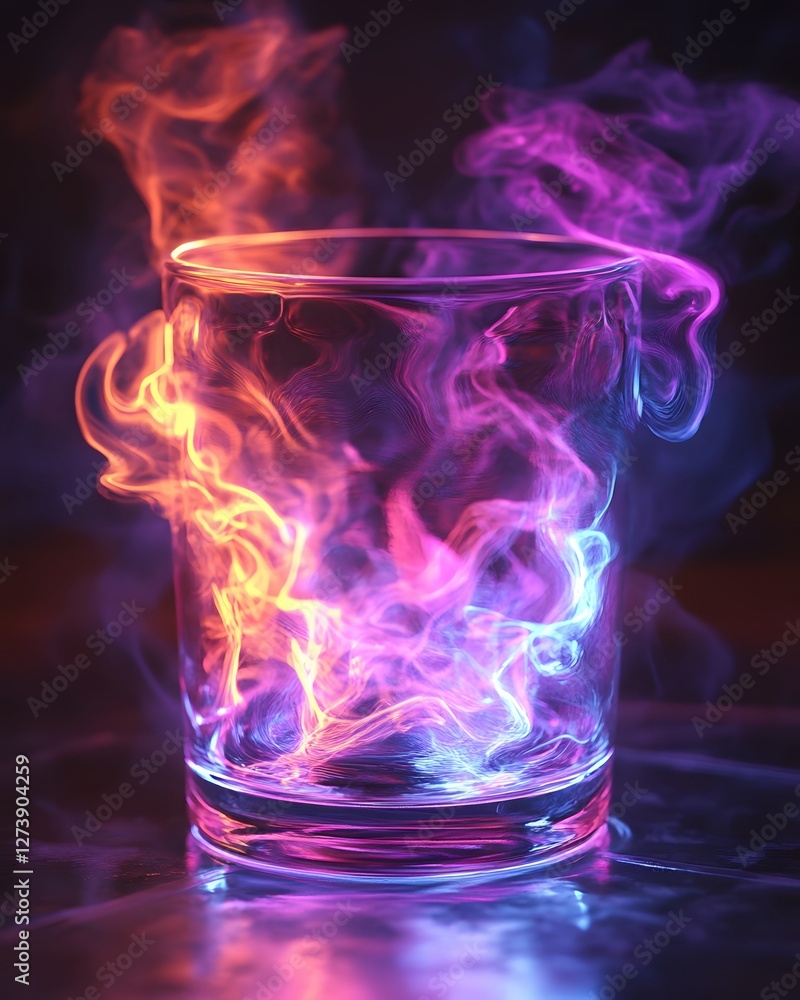 Aufkleber glass container filled with vibrant glowing energy abstract art displaying fluid dynamic motion