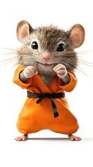 Cute Mouse in Karate Gi Ready for Action in Studio Environment