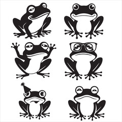 SET VECTOR VARIOUS FROG SIOLHOUETTES