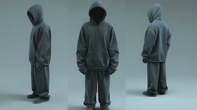 Dark grey boxy fit hoodie jacket mockup in cotton and linen material   front and rear views