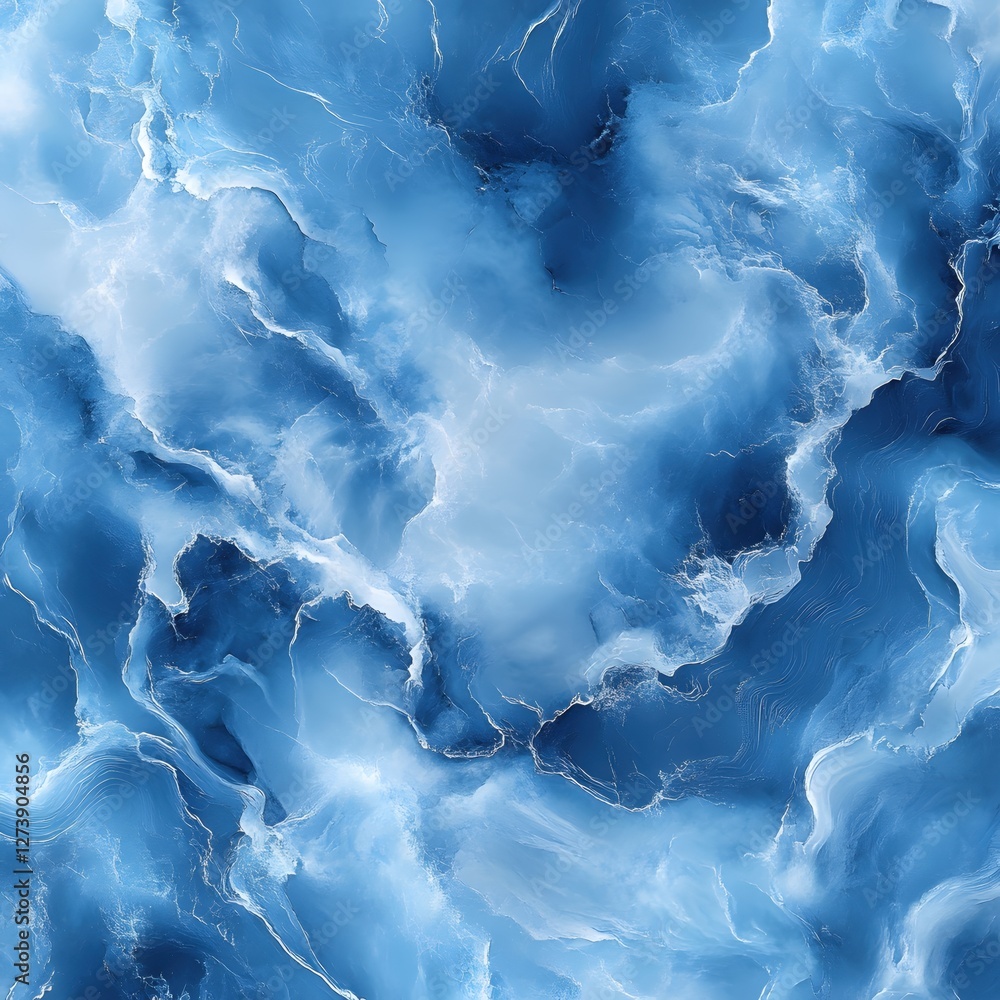 Poster ethereal blue marble texture abstract design with swirling patterns and flowing movement effect