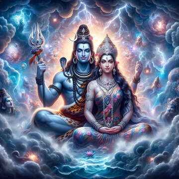 Lord Shiva and Parvati - Divine Spiritual Art