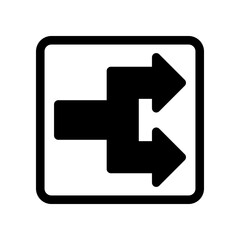 Obraz premium Black Arrow Traffic Sign Indicating Three-Direction Path Choices