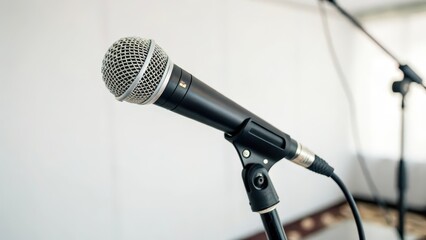 Microphone on Stand Against White Background