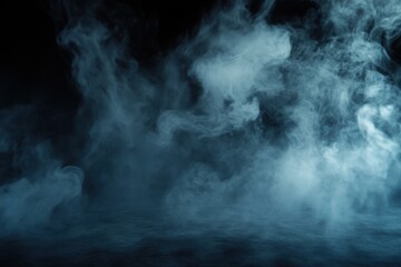 Realistic animation of swirling smoke or fog in a dark room creating an ethereal and mysterious atmosphere