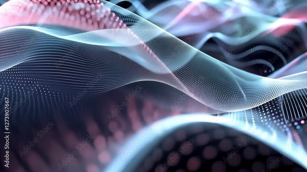 Poster digital art presents stunning wave patterns with bright colors and smooth movement, creating an enga