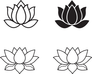 Set of lotus flower icons. Flat and line art style. Vector illustration isolated on white background