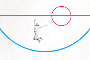 3d sketch poster trend collage image of excited businesswoman jump target doodle success...