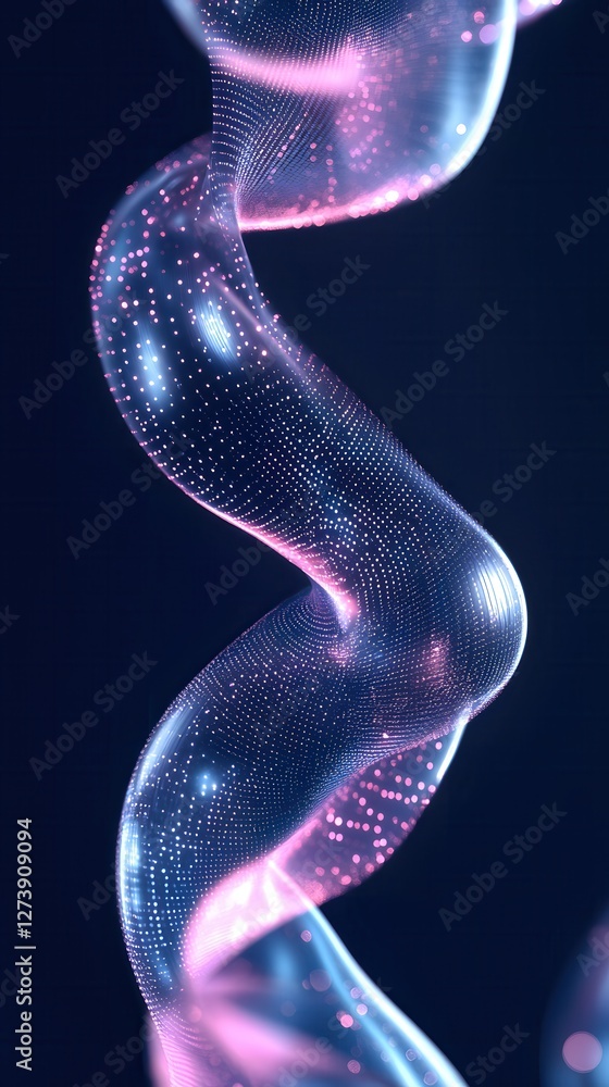 Poster luminous helix structure with glowing dots creating a futuristic and abstract design