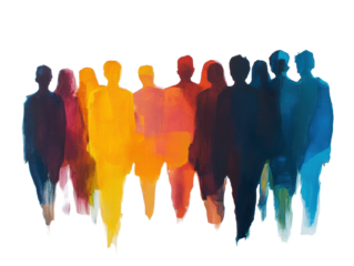 Isolated Watercolor Crowd of People in Various Colors