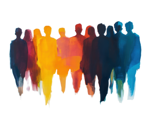 Isolated Watercolor Crowd of People in Various Colors