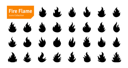 Fire Flame Icon Collection. Fire, Bonfire, Flaming Elements Simple Vector Illustration