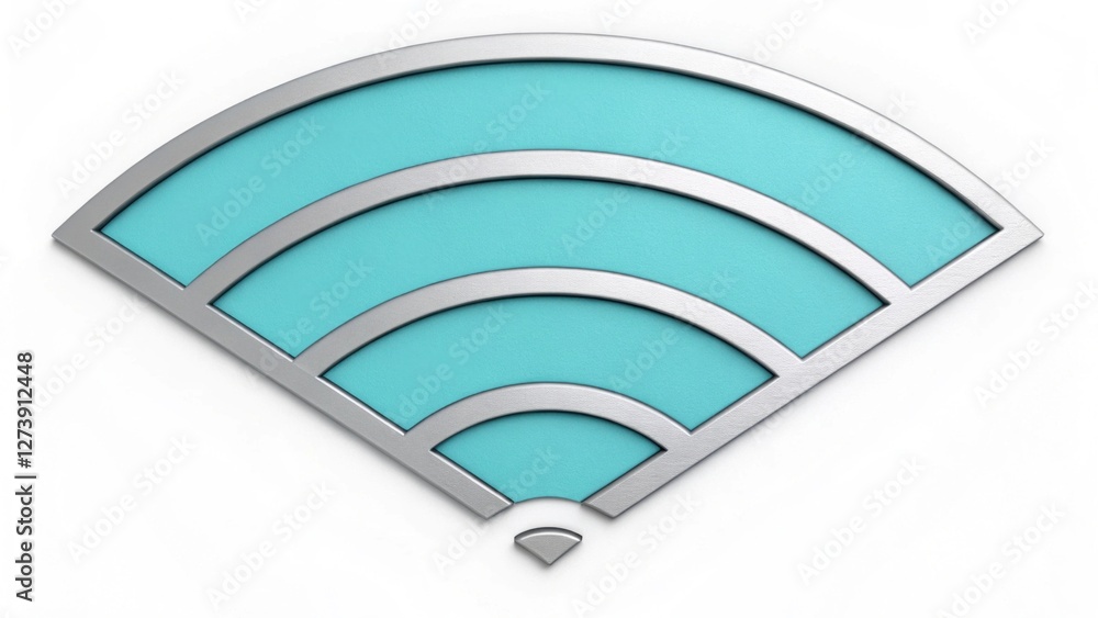 Poster icon representing wi-fi connectivity with stylized wave patterns in turquoise and silver.