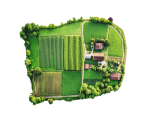 Isolated Aerial View of Lush Green Farmland