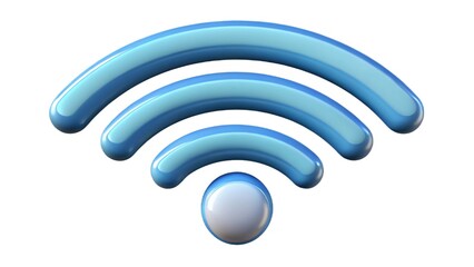 A stylized blue Wi-Fi symbol representing wireless internet connectivity and communication.