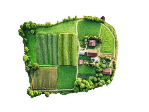 Isolated Aerial View of Lush Green Farmland
