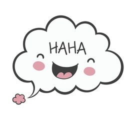 Cartoon Speech Bubble with Laughing Cloud Character and 'HAHA' Text - Kawaii Style