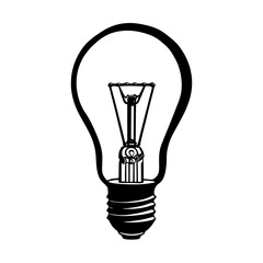 Obraz premium An illustration featuring a black light bulb silhouette set against a clean white background depicting a classic bulb shape with detailed filament lines.